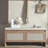 Rattan Storage Bench with Cushion, Faux Rattan Shoe Cabinet with 2 Doors, Modern Wood Entryway Seat