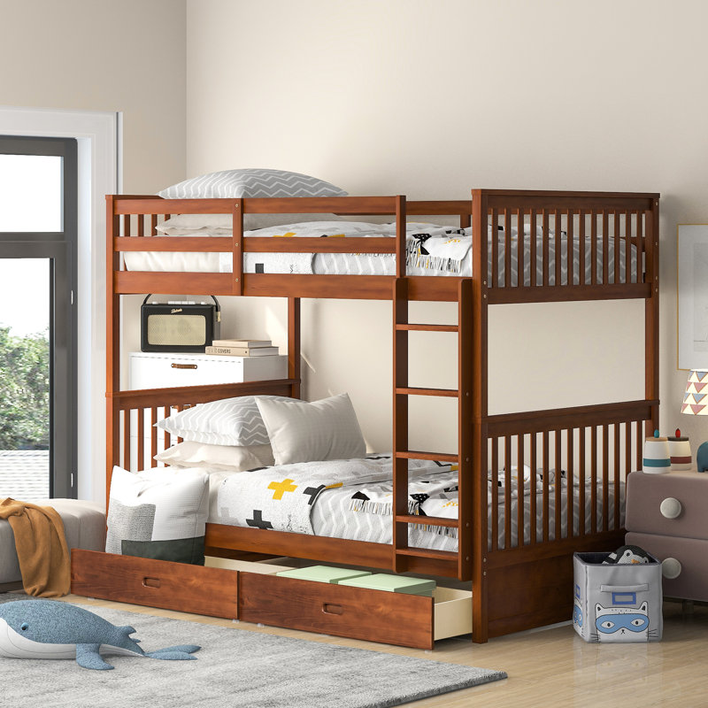 Lit superposé Twintwin avec espace de rangement et noyer