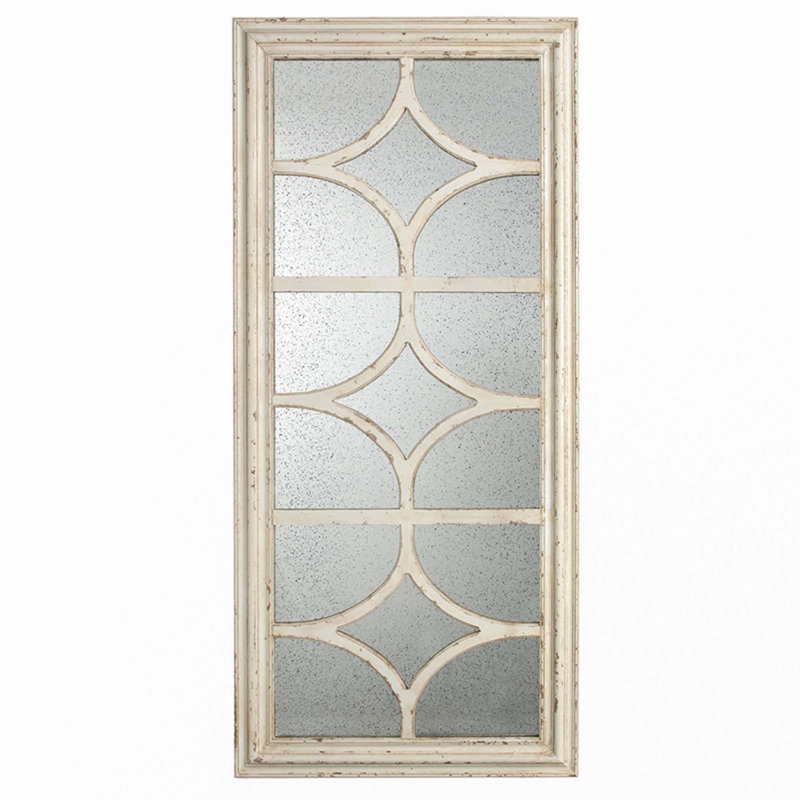 28"X59" Glister Rectangular Mirror With Distressed White Frame With Decorative Window Look