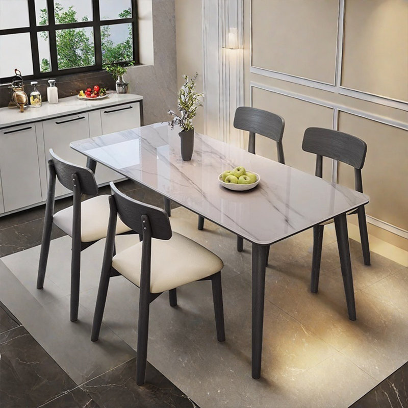 Table de salle à manger en bois de frêne noir, H 29,53 po x L 55,12 po x l 31,5 po