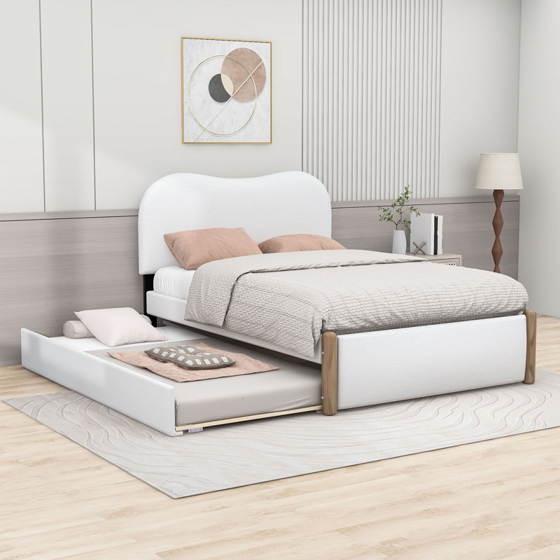 Lit plateforme tapissier avec gigogne Jankell, Blanc, Double