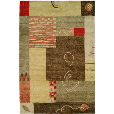 Ivoire en laine nouée à la main géométrique/Tapis décoratif brune