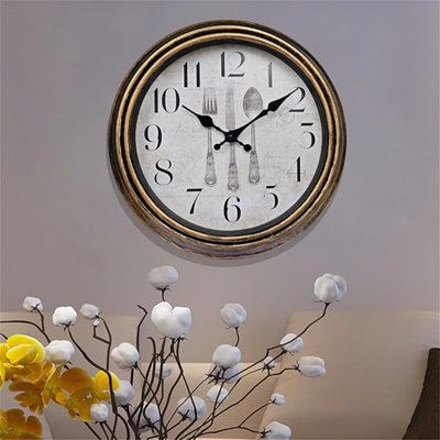 WOOPHEN Vintage Wall Clock, 16" Extra Large Silent Non Ticking Retro Wall Clocks Quality Quartz Battery Operated Round Decorative Easy To Read For Home Kitchen Living/Bedroom Office School (Bronze)
