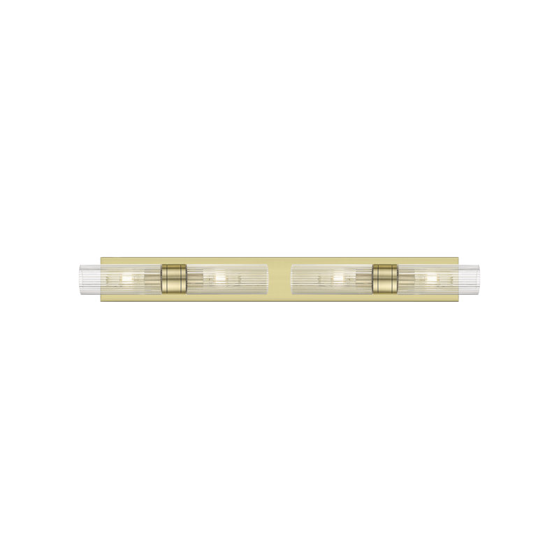Éclairage pour meuble-lavabo 4 lumières 39 po Ballston - Maliyah - Laiton antique - Abat-jour blanc rayé, Rayé transparent