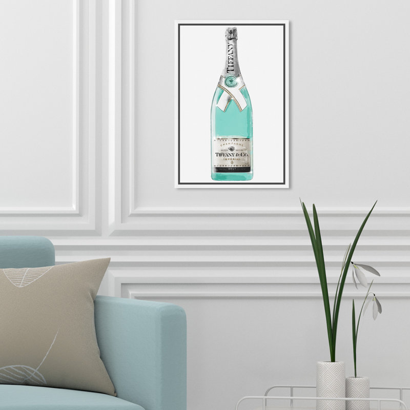 «Drinks and Spirits Priceless Champagne Bottle» par Oliver Gal, impression sur toile, H 15 po x l 10 po, Cadre blanc
