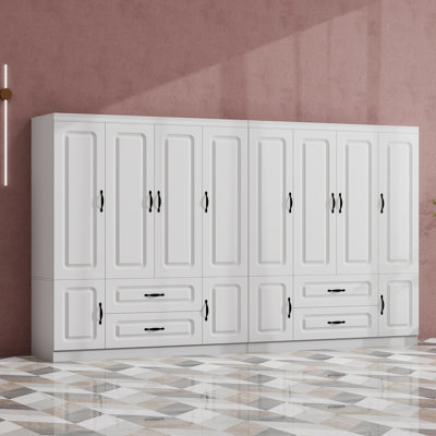  70.87"H Freestanding Wardrobe Armoire With Hanging Rods, 8-Door Armoire Closet With Drawers For Bedroom, 2-Piece Closet