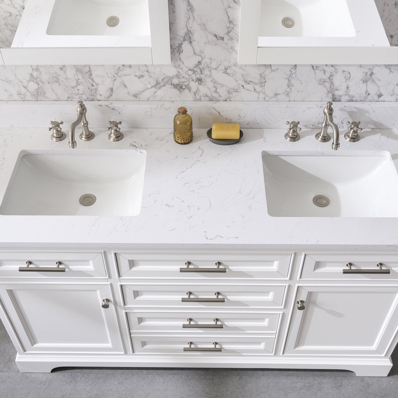 Thompson 60" W Double Vanity, White/Brushed Nickel