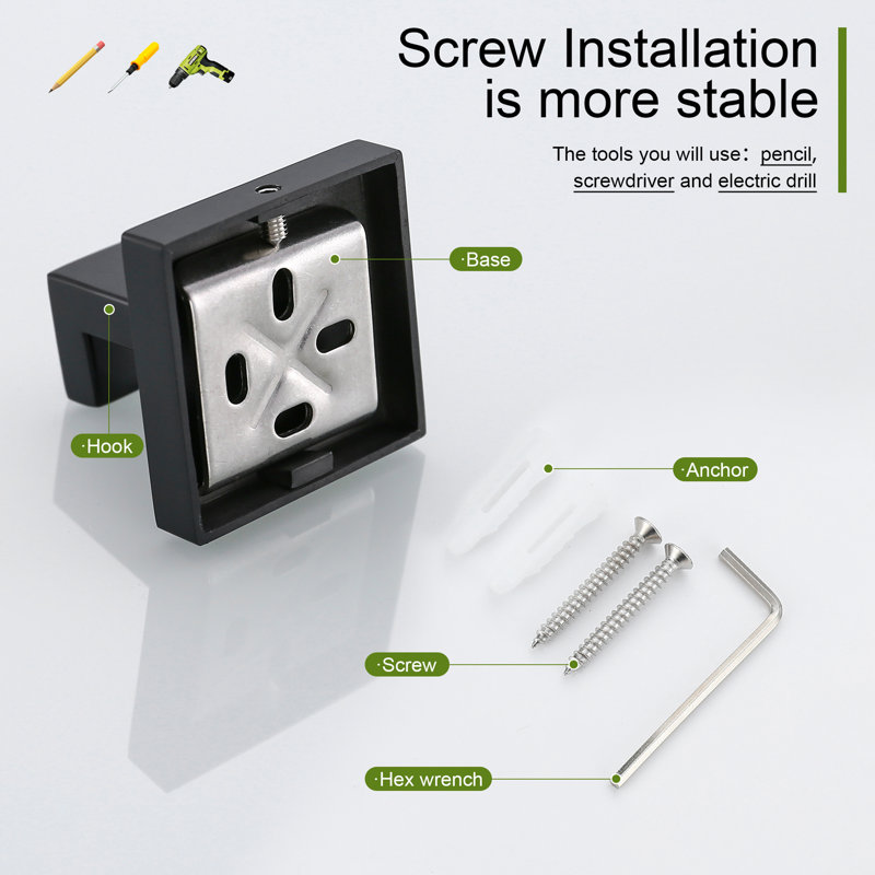 Robe Hook Wall Mounted (set Of 2), Matte Black