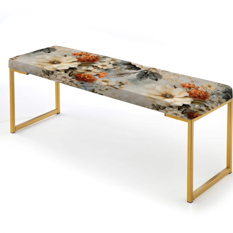 Rustic Victorian Lace Victorian Pattern - Floral Upholstered Gold Bench