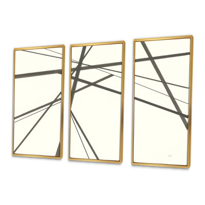 Minimaliste noir et blanc III - ensemble d'art moderne encadré sur toile Mid-Century
