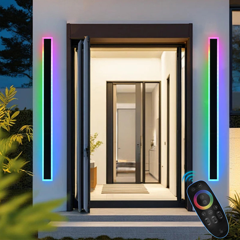 Outdoor RGB Long Wall Lights, 2 Pack RGB/Warm/White Dimmable Modern Led Wall Lighting, Ip65 Waterproof Long Wall Sconce With Remote And APP Control For Outdoor/Indoor
