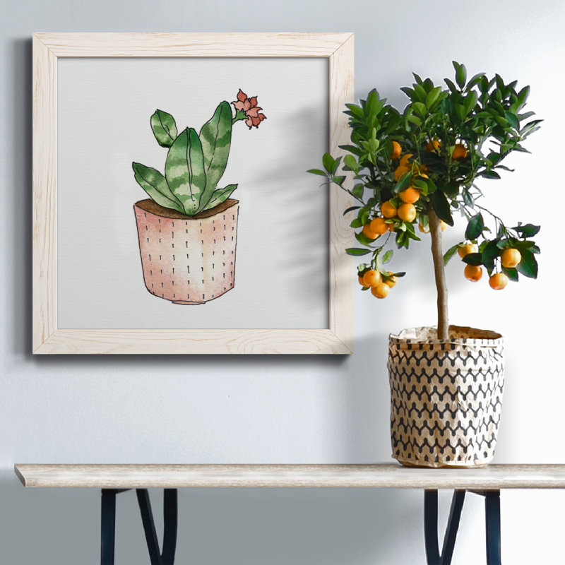 Boho Greenery IV - peinture sur toile encadrée, Toile avec cadre blanc patiné, H 17 po x l 17 po x P 1,5 po