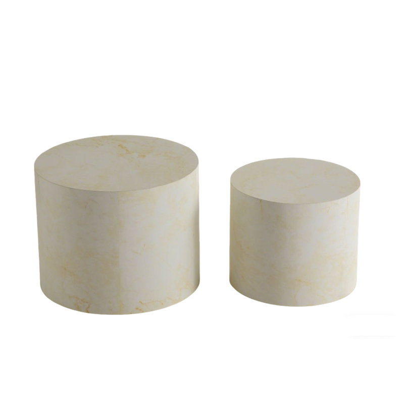 Ensemble de 2 tables basses rondes gigognes en bois, Beige+White