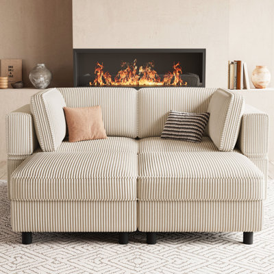 Modular Loveseat Sofa With Two Ottomans