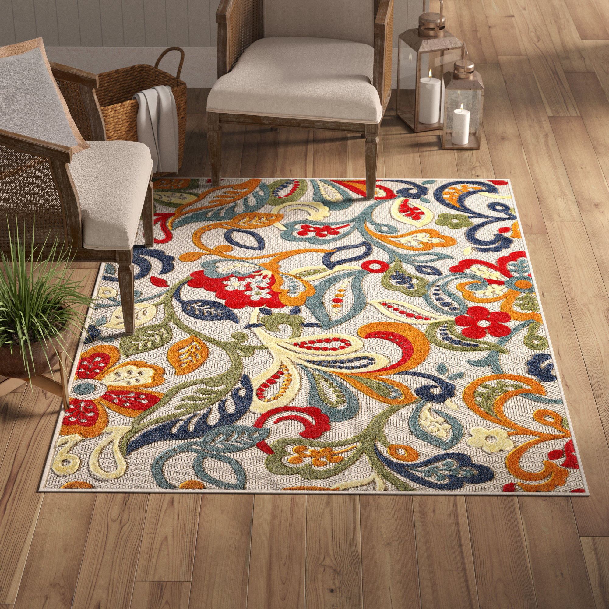 Gahanna Floral Indoor / Outdoor Area Rug in Blue/Red/Yellow