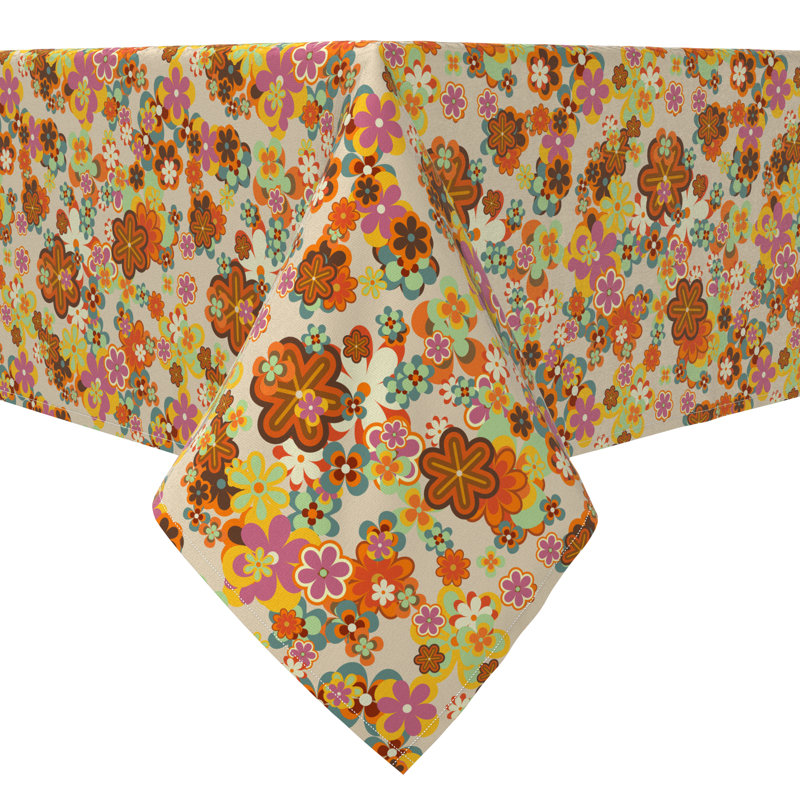 Rectangular Floral Cotton Twill Table Runner, 104" L x 60" W