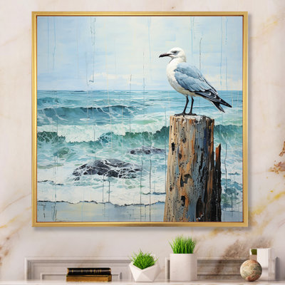 Seagull Solitude Pointillism I - Animals Wall Art Living Room