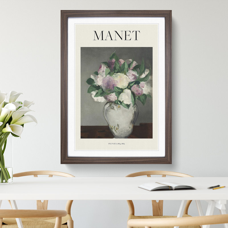 Peonies by Edouard Manet - Picture Frame Painting, Walnut, 48cm H x 36cm W x 2cm D