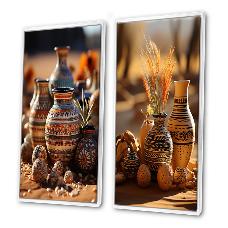 Native American Art Poteries - Ensemble de 2 reproductions d'art abstrait Lifes, Cadre blanc, H 32 po x l 33 po