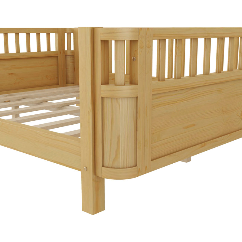 Lit plateforme double en bois pour enfants, lit double en bois à profil bas avec rails pour filles et garçons, (conception brevetée, ancien SKU W2593P233781)