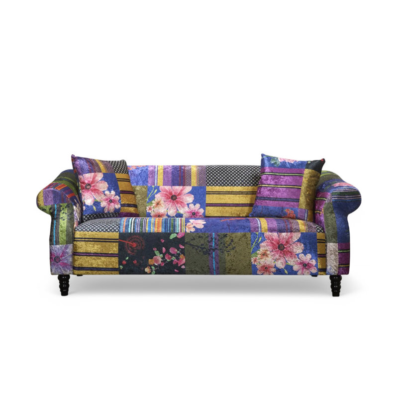 Forsyth 3 Seater Crushed Velvet Patchwork Sofa, Multicoloured