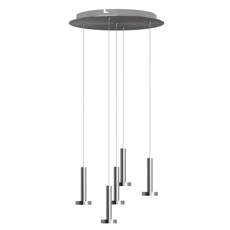 Luminaire suspendu cylindrique à 5 lumières Netice, Nickel