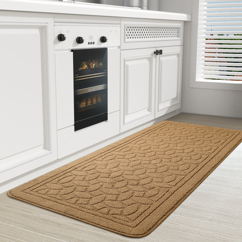 Floral Water Resistant Non-Skid Kitchen Mat, Khaki, Runner 2' x 4'11"