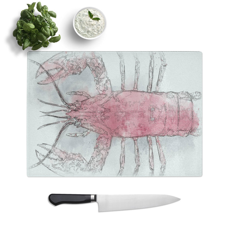 Tempered Glass the Pink Lobster Chopping Board, 28.5 cm x 39 cm