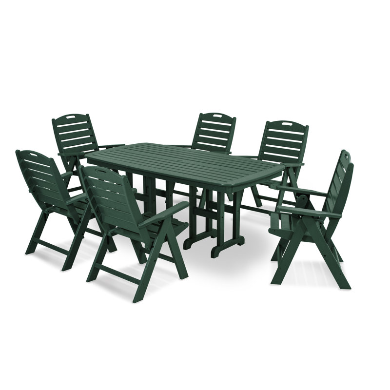 POLYWOOD Nautical Folding Highback Chair 7-Piece Dining Set, Green