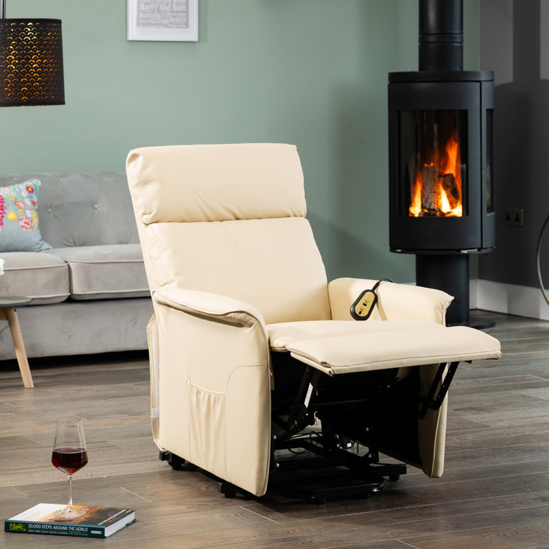 Sharlene Electric Lift Assist Rise and Recline Bonded Leather Chair - Black, Cream