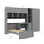 Lit plateforme simple en bois combiné avec un bureau, une armoire, des armoires, des tiroirs et diverses unités de rangement-1158245289