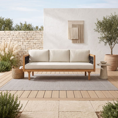 Three-Seater Patio Sofa with Cushions and Rope