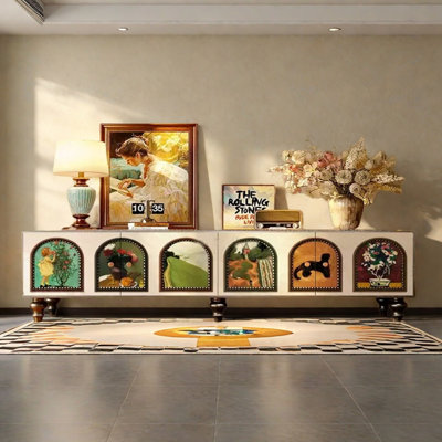 Meuble télé en bois massif de style rétro