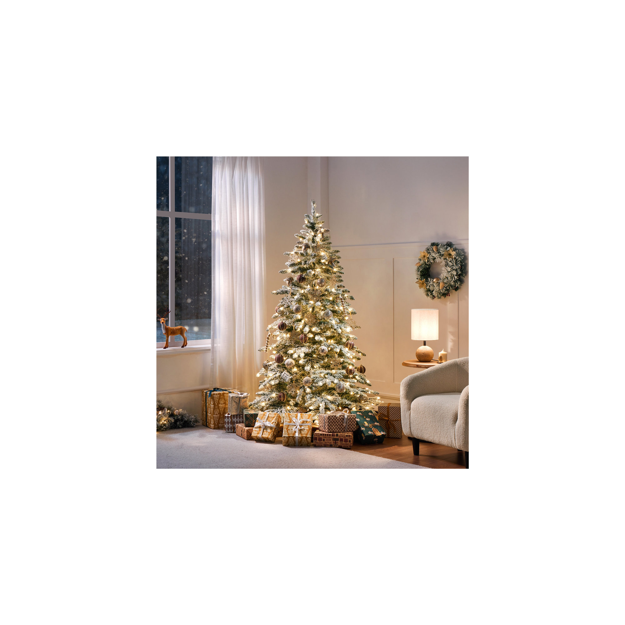 Pre-lit Snow Flocked Fir Christmas Tree, 6' H