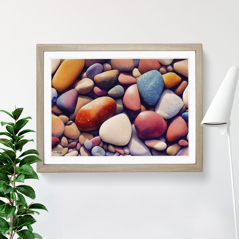 Colourful River Pebbles Vol.2 - Single Picture Frame Print, Oak Framed, 34cm H x 46cm W x 2cm D