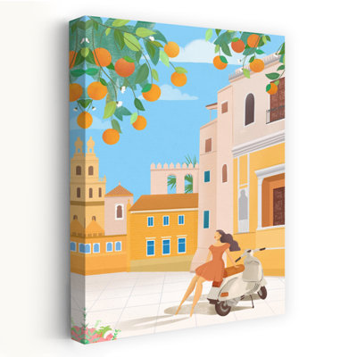 Seville Oranges, Spain Abstract Contemporary Orange Tree Architecture City Wall Art Print