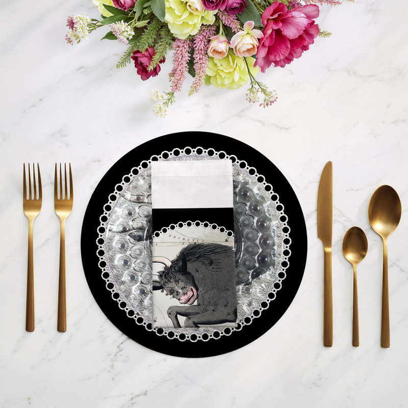 Zodiac Taurus Cotton Sateen Dinner Napkins, Black