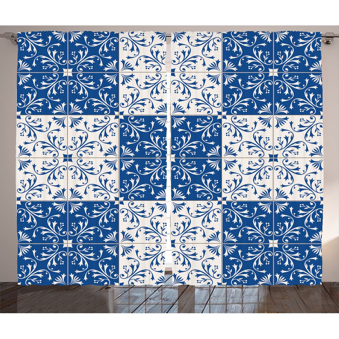 Rustikaler Vorhang, Portugiesisch Mosaic, Navy White, Marineblau Weiß