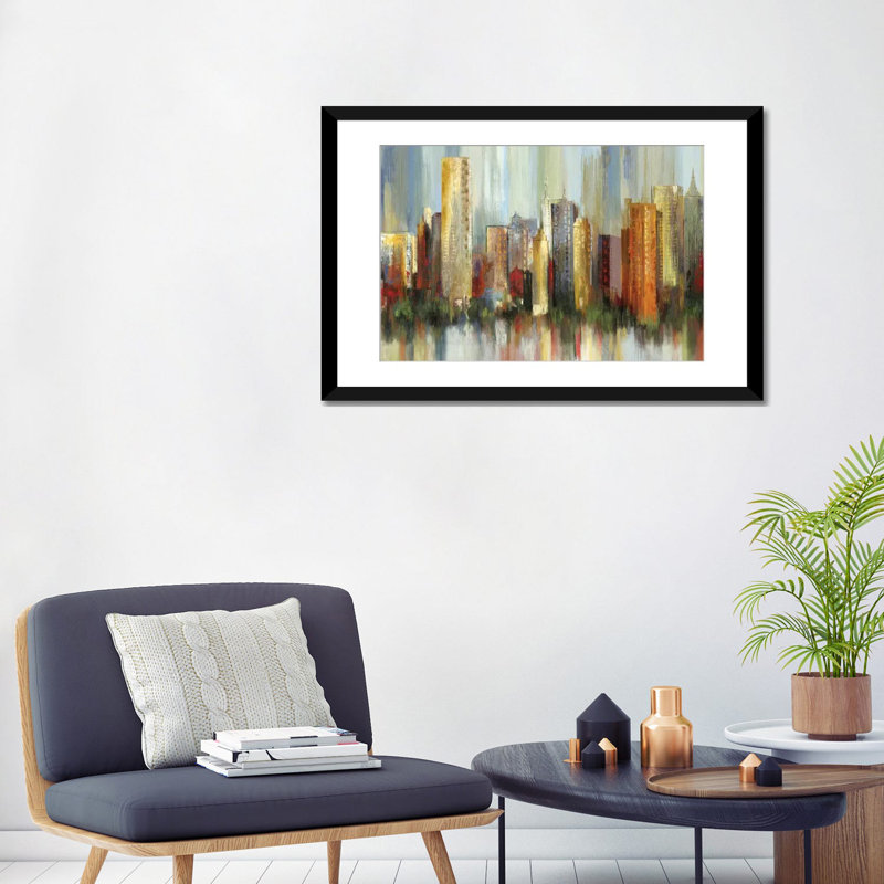 «Metropolis», reproduction sur toile, H 16 po x l 24 po x P 1 po, Papier d'art encadré noir, Blanc