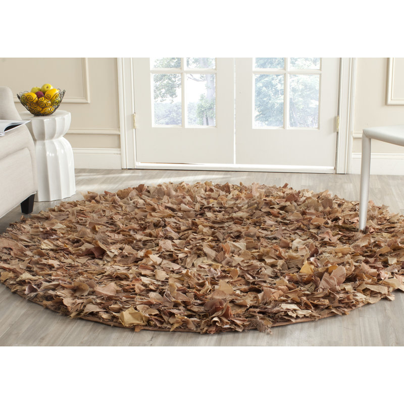 Tapis brun fait à la main Godsey, Rond 4 pi