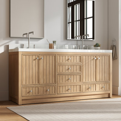 Meuble-lavabo double Aula 72 po avec comptoir en quartz blanc Thassos de 2 po