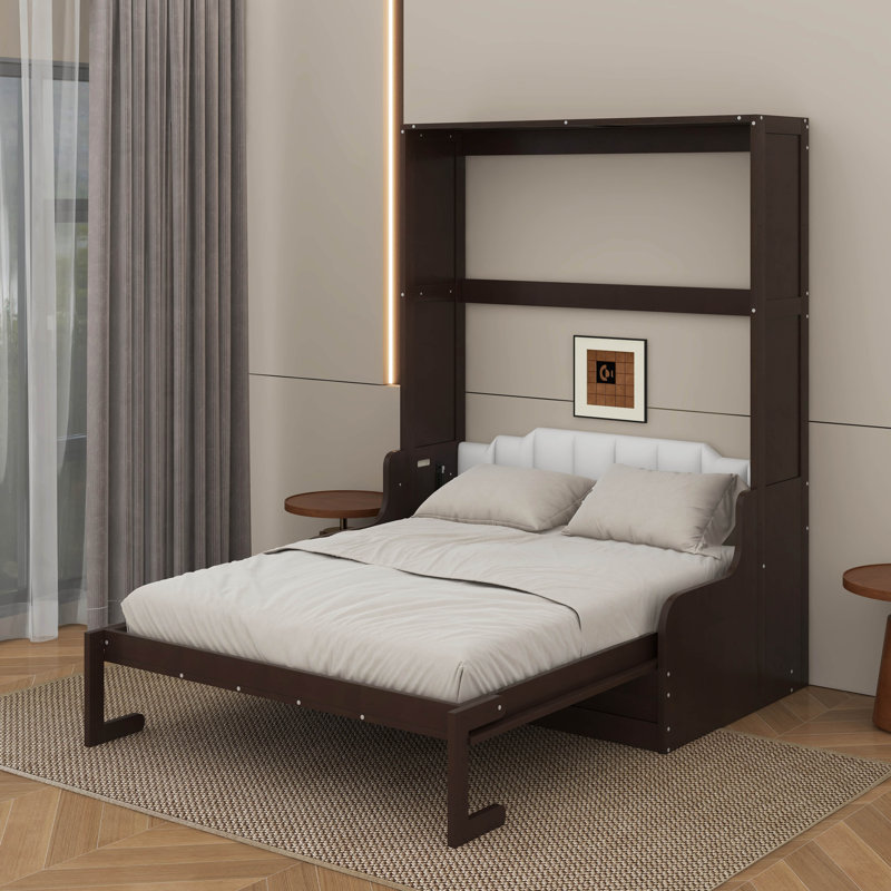 Grand lit escamotable mural avec coussin, Espresso