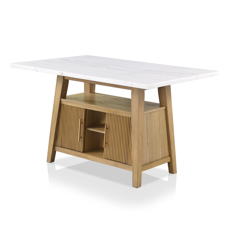 Brunilda 60"W Genuine Marble Top Counter Height Table With Storage Base