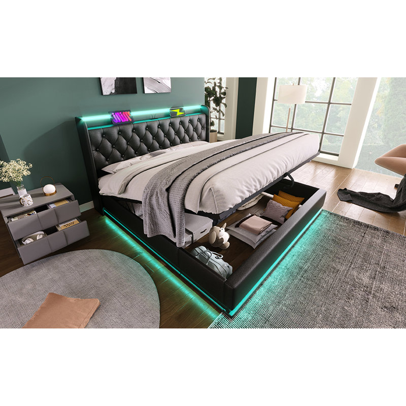 Grand lit noir Pu, Grand lit, Noir