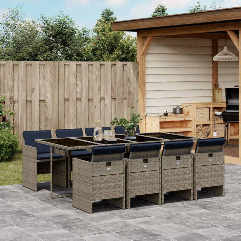  Patio Dining Set Set Of 8 Gray PE Rattan 8-Seater Foldable