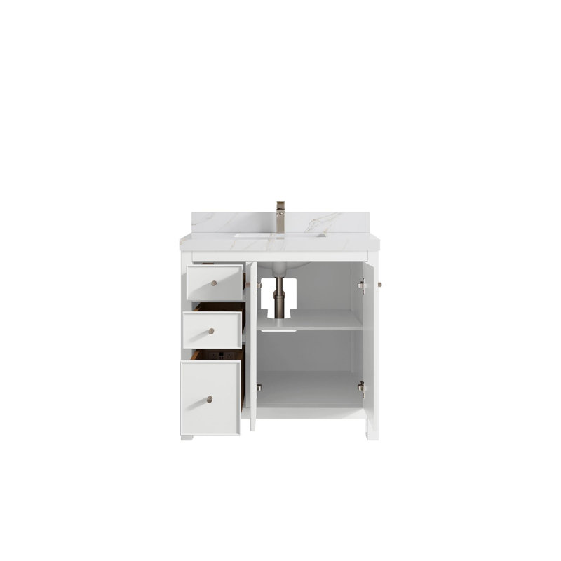 Meuble-lavabo simple 36 po avec plateau Chicago, Sienne Calacatta