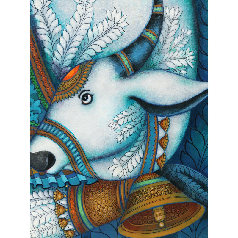 "Divine Family", art mural acrylique sur toile encadré Shiva, Parvati & Ganesha