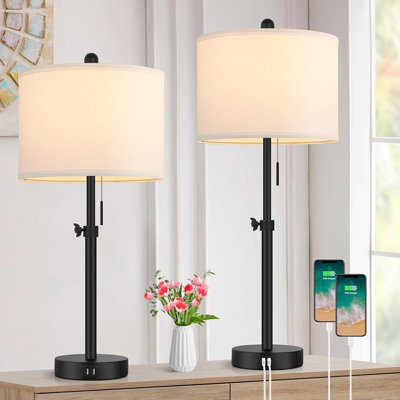 Lampe de table pour chambre à coucher avec 2 lampes de chevet réglables en hauteur de 23 à 30 po avec 2 ports USB, lampe de chevet noire avec abat-jour blanc, lampe de table à chaînette moderne pour table de bout de salon