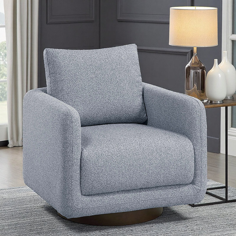 Chaise d'appoint pivotante moderne en tissu gris avec base en bois pour le salon, Gris