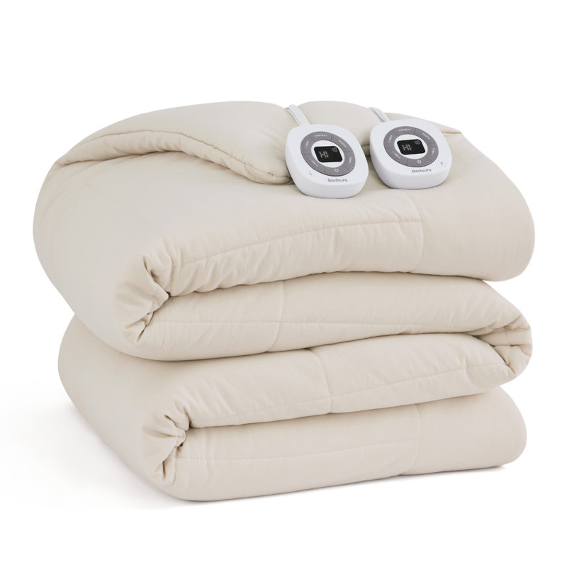 Bedsure HeatX Heated Blanket, Thick Heated Comforter Duvet Insert, Full, Oat Milk